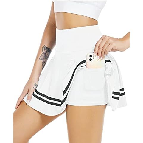 Damen Plissiert Tennisrock mit Hose Athletic Golfrock Activewear Rock mit Hose Drunter Sportrock Outfits Workout Laufen Miniröcke Cover