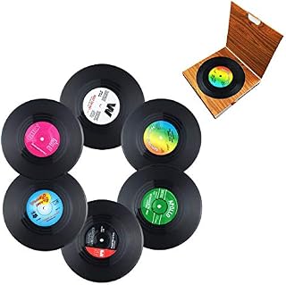 Miaoo 6PCS Retro CD Record Vinyl Coasters Drink Cup Mat