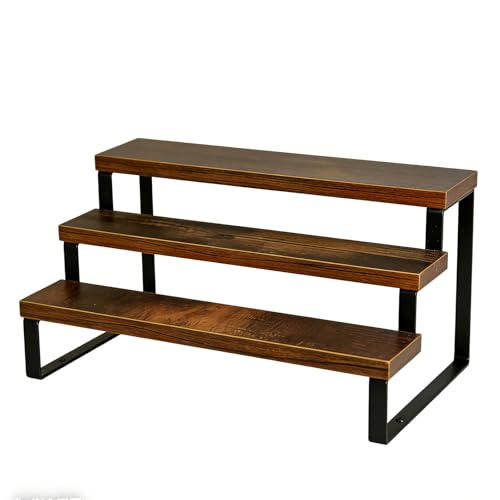 Image of Ausune 3 Tier Wooden Display Riser Stand, Rustic Organizer for Perfume, Cologne, Spices & Candles, Multi-Purpose Tiered Storage Shelf