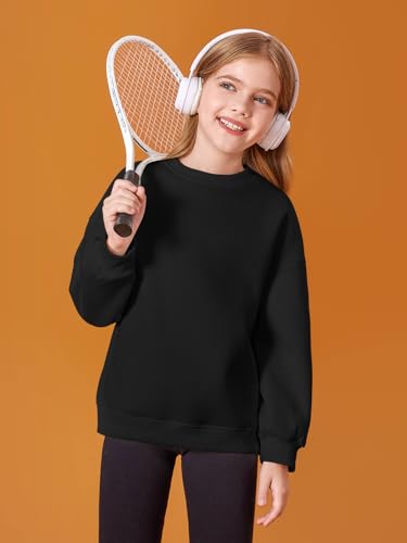Image of Haloumoning Girls Oversized Crewneck Sweatshirts Kids Fleece Pullover Tops