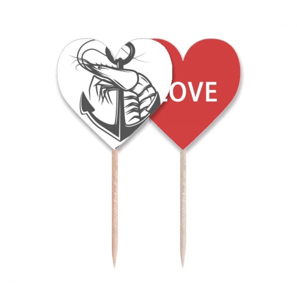 Lable cupcake pick crevette marine et cœur pour pique-nique et réception chic