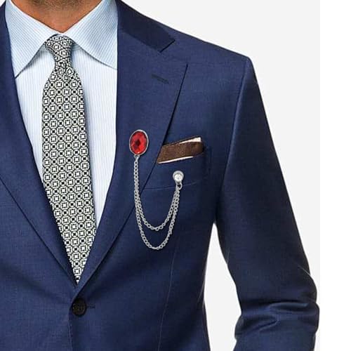 Image of Gold /Silver Crystal Geometry Brooch Lapel Pin for Men Rhinestone With Hanging Chain Brooch for Men Suit Fashion Tuxedo Tie Hat Scarf Collar Pins for Men Women Gifts