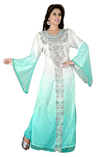 Caftan robe femme Kkpf17088 blanc 44 vêtement ample long fluide plage