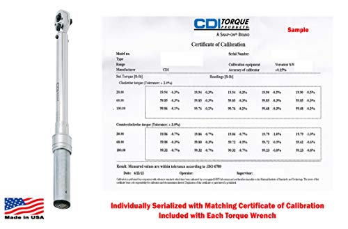 Cdi Torque Products A Snap-On Company 1/2" Drive 30-250 Ft Lbs / 47-332 Nm Dual Scale Micrometer Adjustable Metal Handle Torque Wrench Individually Serialized With Matching Certificate Of Calibration #TOP2
