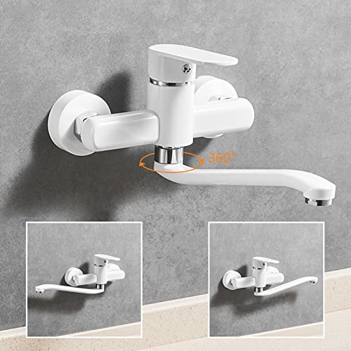 Robinet de cuisine mural blanc en laiton mitigeur double trou 25cm