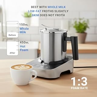 FUNLAVIE Milk Frother, Automatico 4-in-1 Cappuccinatore Montalatte Elettrico, Capacità 150ml Schiuma o 400ml Latte Caldo, Design Diviso, Adatto per Cappuccino, Macchiato, Lavabile in lavastoviglie