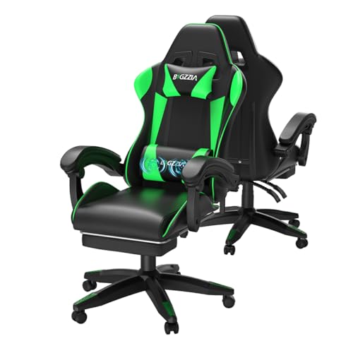 bigzzia Chaise Gaming avec Fonction Massage, Ergonomique Chaise de Gaming Ergonomique avec Coussin Lombaire Massant, Fauteuil Gaming réglable et pivotant...