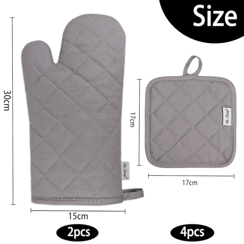 Win Change Oven Mitts and Pot Holders Sets,6 Pcs Oven Mitts and Potholders with Recycled Cotton High Heat Resistant Extra Thick Long Oven Mitts for Cooking(Gray)