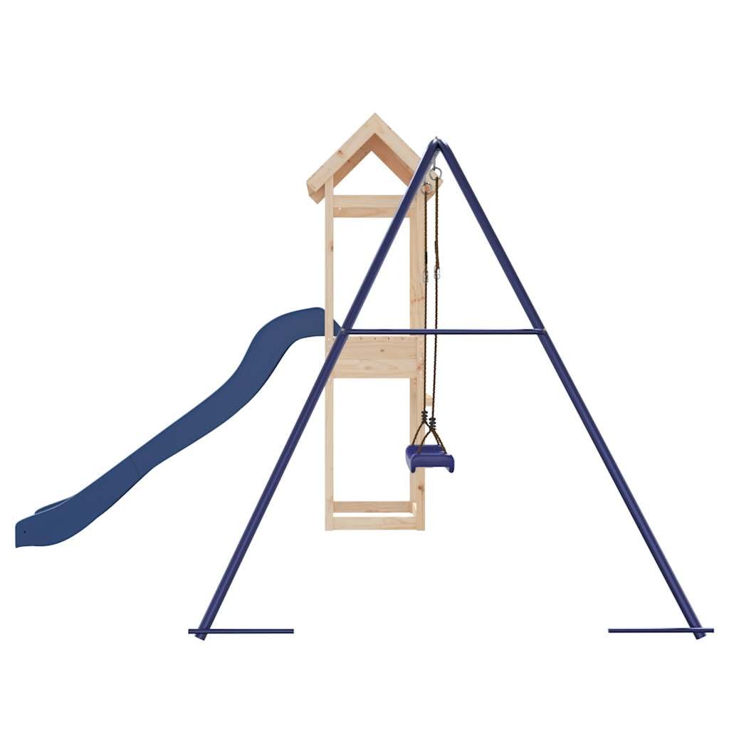 Spielturm Massivholz Kiefer mit Schaukel, Rutsche, Klettergerüst und Sandkasten Garten Spielhaus für Kinder, Outdoor Spielplatz mit Nestschaukel, Trapez, Turnring und wetterfestem Gestell