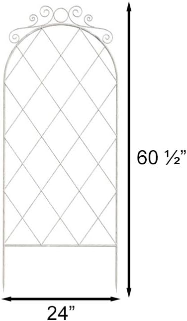 Panacea 83790 French Country Scroll Trellises, Aged White, 60" H, Set of 3 – Metal Garden Trellises with Arched Vintage Scroll Design – Outdoor Plant Supports for Roses, Clematis & Climbing Vines