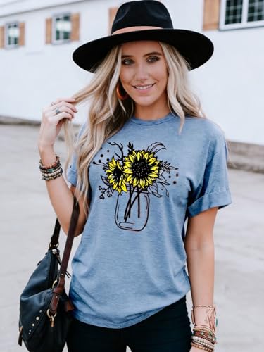 Image of Womens Dandelion T Shirts Sunflower Graphic Short Sleeve Casual Tops