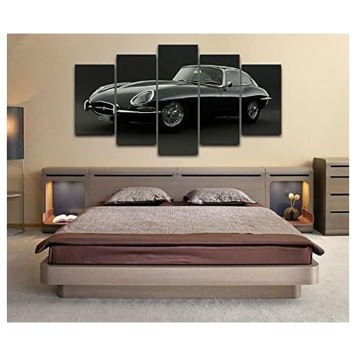 Lienzo Mural 5 Piezas, Coche Clásico Coche Deportivo Negro Cuadro Grande, Cuadro En Lienzo - 5 Partes - Cuadro Impresión, Cuadro Decoración, Lienzos (Xxl/Sin Marco 200 X 100 Cm) -6Y6D-V5K