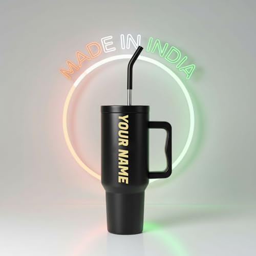 Image of Speedex 1200 ml Customized Name Insulated Stainless Steel Tumbler with Handle, Straw & Cleaning Brush, Personalized Sipper Bottle, Double Wall Leakproof Travel Mug Gift (Black, 1.2 l)