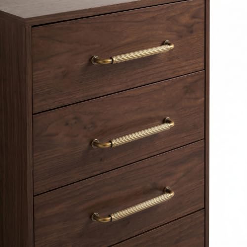 Image of Goo-Ki Antique Brass Cabinet Pulls Fluted 5 in Hole Centers, 6 Pack
