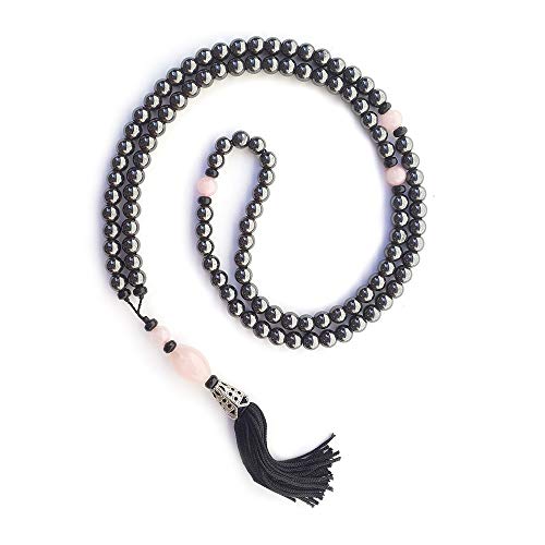 JAPAMALA 108 CONTAS HEMATITA COM QUARTZO ROSA