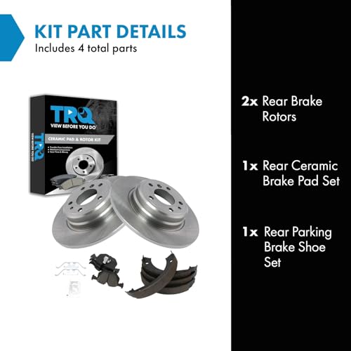 Image of TRQ Rear Brake Pad and Rotor Set Ceramic Parking Shoe Compatible with 1995-2001 BMW 740i 1995-2001 740iL