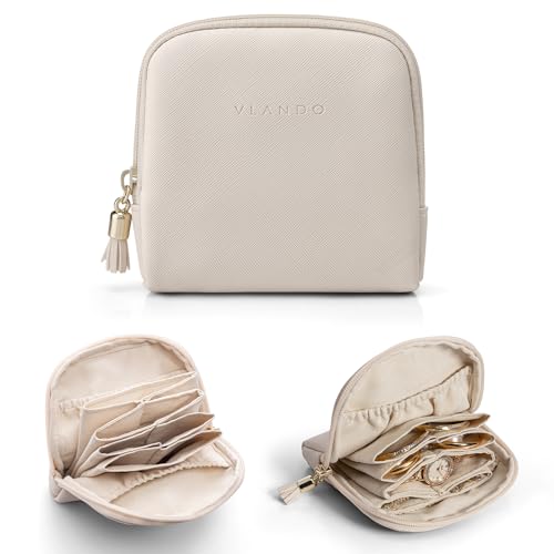 Vlando Mini Jewelry Travel Case,Jewelry Pouch Bags with Zipper,Velvet Jewelry Organizer Storage Bag for Bracelet Rings Earring Travel Essentials Gifts for Women Girl-Beige C.Beige