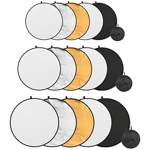 3 Set Photography Reflector 5 in 1 Collapsible Camera Light Reflectors for Photography 24” 32” 43” Photo Reflector with Bag for Studio Video Lighting, Translucent, Silver, Gold, White, Black