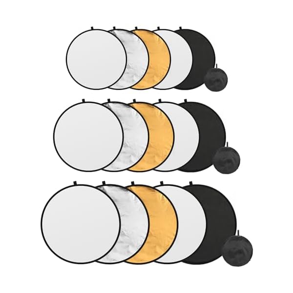 3 Set Photography Reflector 5 in 1 Collapsible Camera Light Reflectors for Photography 24” 32” 43” Photo Reflector with Bag for Studio Video Lighting, Translucent, Silver, Gold, White, Black
