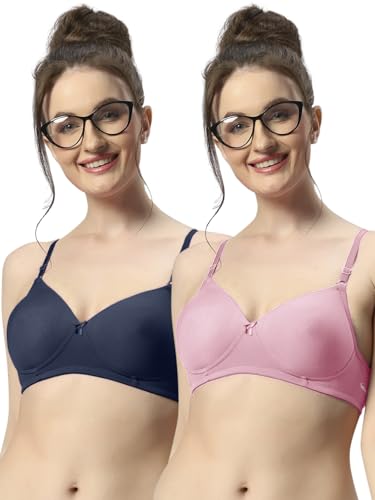 Image of Sonari 007 Wire Free Padded Bra | Medium Padding for Support, Medium Coverage, Soft Cotton Polyester Material, Adjustable Straps with Hook & Eye Closure, Wash Only Navy Pink