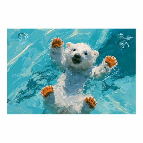 Toile peinture ours art ludique grand format 80x120cm affiche multicolore pour decoration murale