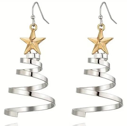 Christmas Tree Earrings for Women Holiday Dangle Earrings Gold Silver Christmas Tree Drop Earrings Christmas Party Jewelry Gifts