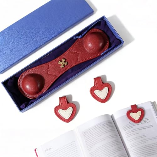 Image of Book Weight Holder Wooden Thumb Book Page Open Weighted Bookmark Corner Reading Accessories Office Desk Decor Executive Gift for Writer Reader (Red)