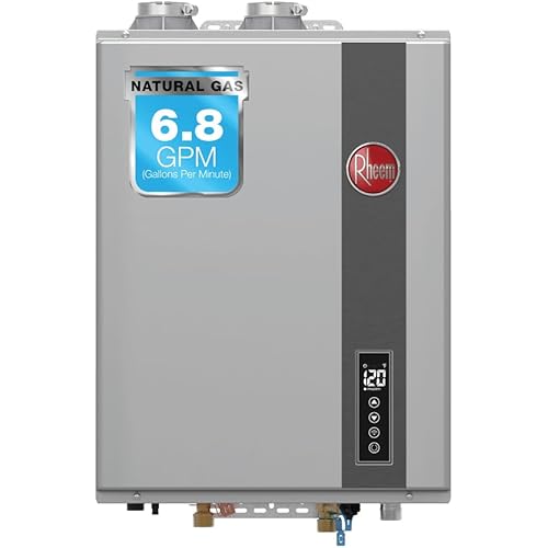 Rheem RRTGH68DVLN3701169 Rheem RTGH Series 6.8 GPM 120,000 BTU 120 Volt Residential Indoor Natural Gas Tankless Water Heater Stainless Steel