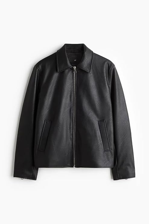 Image of Mercywear Black Faux Leather Jacket for Men & Women | Boxy Cropped Racing Streetwear Jacket | Collared Zip-Up Classic Biker Style | Regular Fit for Casual wear
