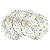 Artoid Mode Beige Snowflake Let It Snow Winter Placemats Set of 4, 14 Inch Seasonal Christmas Xmas Round Table Mats for Dining Decoration