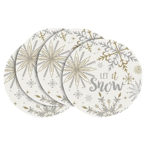 Artoid Mode Beige Snowflake Let It Snow Winter Placemats Set of 4, 14 Inch Seasonal Christmas Xmas Round Table Mats for Dining Decoration