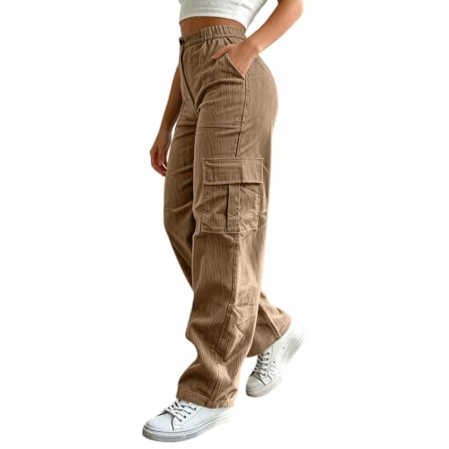 Women's Corduroy Pants Fall Baggy Casual Wide Leg High Waisted Cargo Pants - image 2