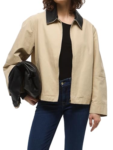Women Barn Jackets 2025 Fall Trendy Contrast Collar Jacket Coat Casual Oversized Zip-Up Outerwear with Pockets