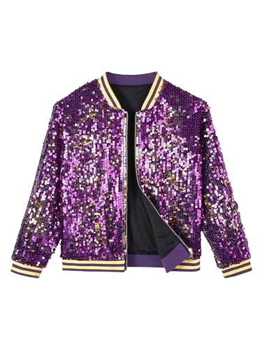 Image of LOLANTA Girls Sequin Jacket, Long Sleeve Kids Bomber Coats with Pockets, Spring Fall Outfits for 4-15 Years