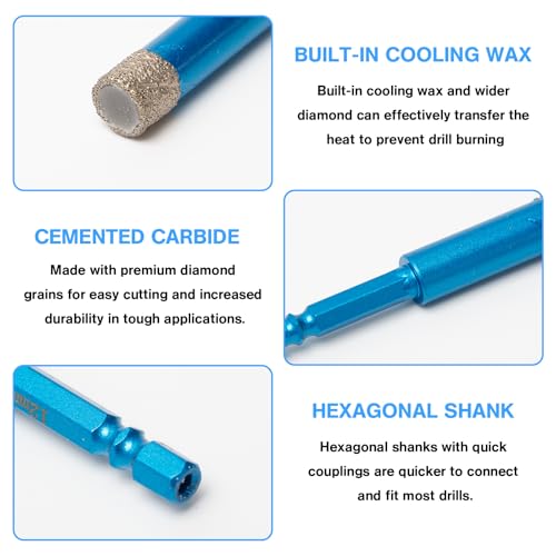 Pilikoll 7 Pcs Diamond Core Drill Bits Set Diamond Drill Bit with Hex Shank Vacuum Brazed Hole Saw diamond Hole Saw Core Drill Bit for Glass Ceramic Porcelain Marble(6/6/6/8/10/12/6mm) 3 Pilikoll 7 Pcs Diamond Core Drill Bits Set Diamond Drill Bit with Hex Shank Vacuum Brazed Hole Saw diamond Hole Saw Core Drill Bit for Glass Ceramic Porcelain Marble(6/6/6/8/10/12/6mm) - Image 3