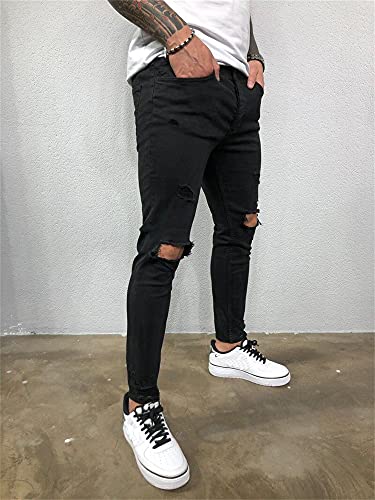 Men's Ripped Slim Fit Stretch Jeans Destroyed Stretchy Knee Holes Slim Denim Pants Straight Skinny Tapered Leg Trouses4