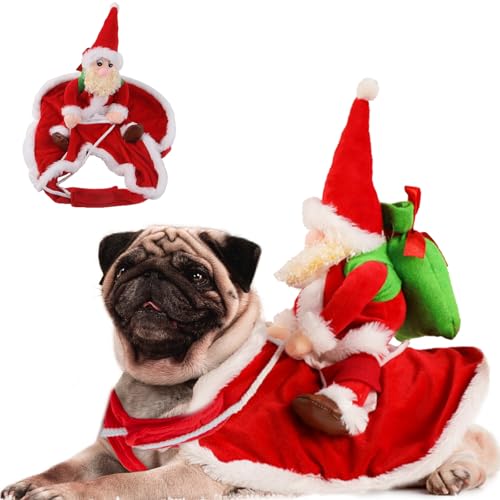 DELIFUR Santa Dog Costume Christmas Pet Clothes Santa Claus Riding Pet Cosplay Costumes Party Dressing up Dogs Cats Outfit for Small Medium Dogs (X-Large)