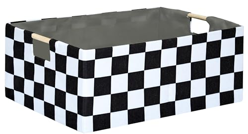 Image of Checkered Storage Basket Room Decor Gifts Basket Foldable Nursey Box Kids Hamper Storage Cube for Women Closet Organizer Boys Car Toys Bins with Handles