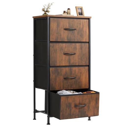 Sweetcrispy 4 Drawer Dresser, Fabric Storage Tower Organizer with Sturdy Steel Frame and Wood Top, Easy Pull Handles, for Bedroom, Closet, Entryway, Hallway, Brown