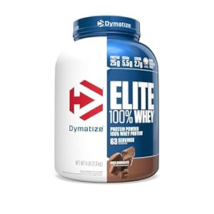 Dymatize Elite 100% Whey Protein Powder, 25g Protein, 5.5g BCAAs & 2.7 L-Leucine, Quick Absorbing & Fast Digesting for Optimal Muscle Recovery, Rich Chocolate, 5 Pound, 63 Servings