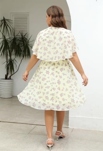 Image of Keluummi Plus Size Wedding Guest Dress for Curvy Women, Boho Floral Empire Waist Midi with Sleeve