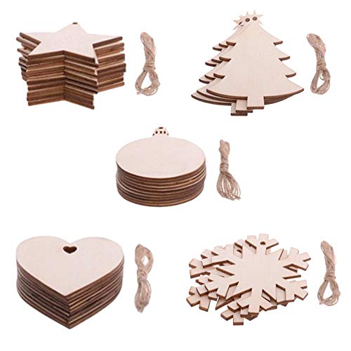 Ceqiny 50 piezas de madera con forma corazón de círculos copo de...