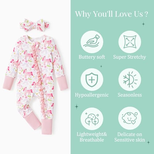 Image of PATPAT Bamboo Viscose Baby Footie with Headband, NB-2T | 2 Way-Zipper, Fold-over mittens and feet, Soft and Breathable, True to size, Stretchy for duration, Comfort in every season