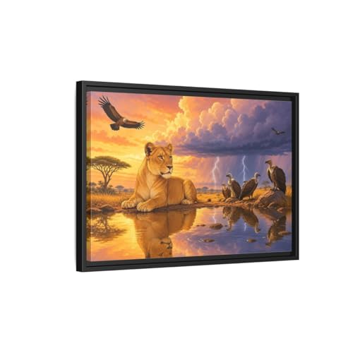 Tableau lionne africaine 60x40 cm décoration murale horizontale pour salon