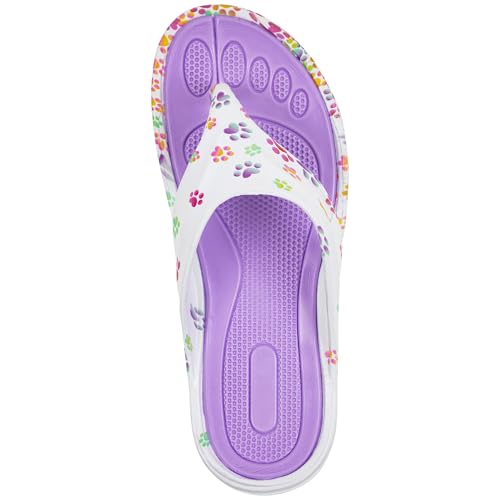 Image of GreaterGood Walking Paws Flip Flops Rainbow Colorful Lightweight Contoured Non Slip Textured Footbed Beach Sandals for Women