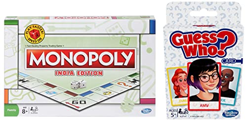 Image of Monopoly India Edition Game, Board Game & Puzzles Ages 8 and Up&Guess Who Card Game - The Original Guessing Board Game with A Twist - 2 Player - Kids