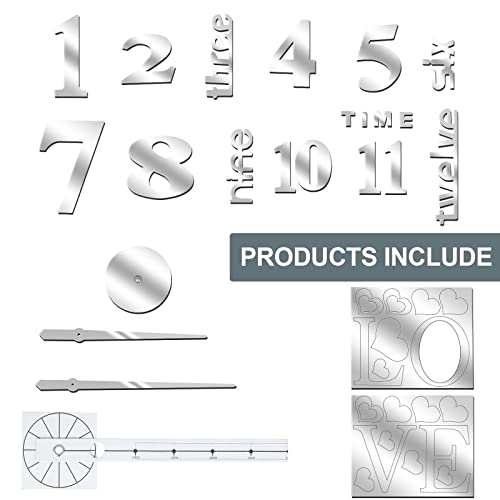 Ferrisa Frameless Diy Wall Clock, 3 In 1 Large 3D Frameless Wall Clock 47 Inch, 3D Diy Wall Clock For Living Room Bedroom Office Decor Wall Decor(Silver Love) #TOP5