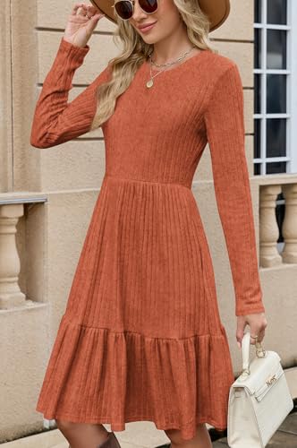 Naggoo Women's Long Sleeve Ruffle Dress Casual Crew Neck Tunic A-Line Babydoll Sweater Dresses with Pockets4