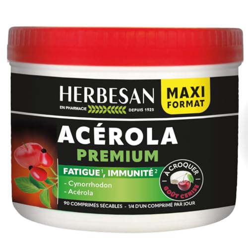 HERBESAN®- ACEROLA PREMIUM - Haute concentration en Vitamine C-Réduction de la fatigue- Acérola naturelle - 90 comprimés à croquer