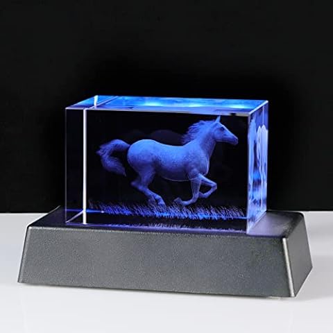 3D Crystal Gift Engraved Horse Figurine Ornament with LED Stand Birthday Gifts for Horse Lovers Horse Gifts for Women Girls Cover